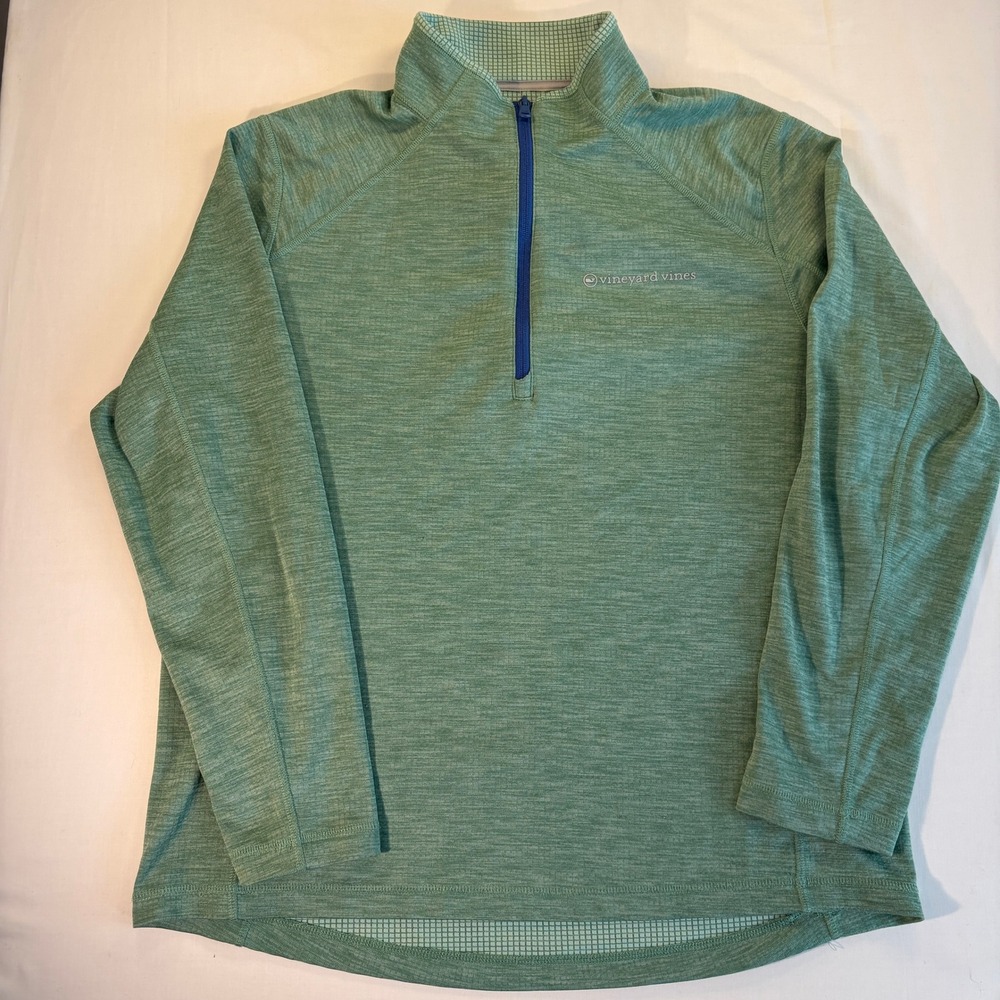 Vineyard Vines Performance Mens Large Green Heathered Quarter Zip Pullover L